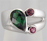 Кольцо с зеленым и пурпурно-розовыми турмалинами!   