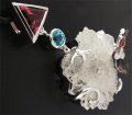 Кулон с друзой кварца, резными полихромными турмалинами и самоцветами!   Серебро 925
