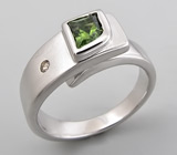 Кольцо с зеленым турмалином и бриллиантом!
